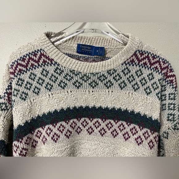 Vintage Cambridge Sweater Mens Medium Geometric Iceland Wool Jumper Grandpa - Picture 4 of 6
